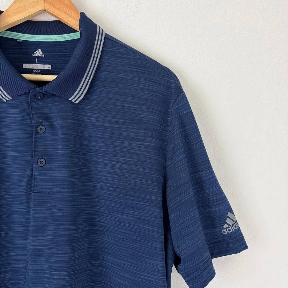 Adidas Golf Mens Navy Blue Large Space Dye Performance Polo Shirt Striped Collar